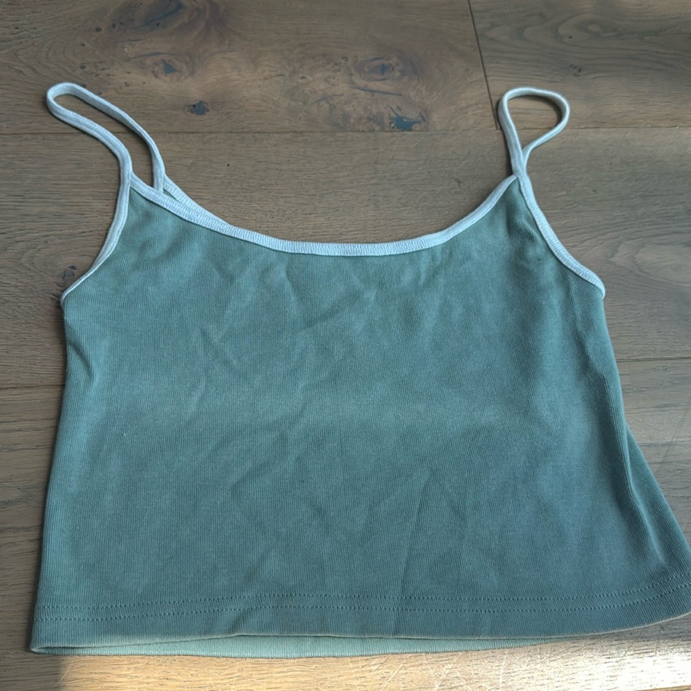 brandy melville green and white tank top kind cropped